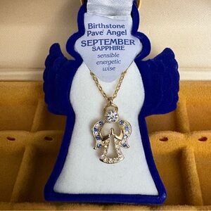 Vintage Sparkling Angel September Birthstone Necklace in a Velvet Angel Box